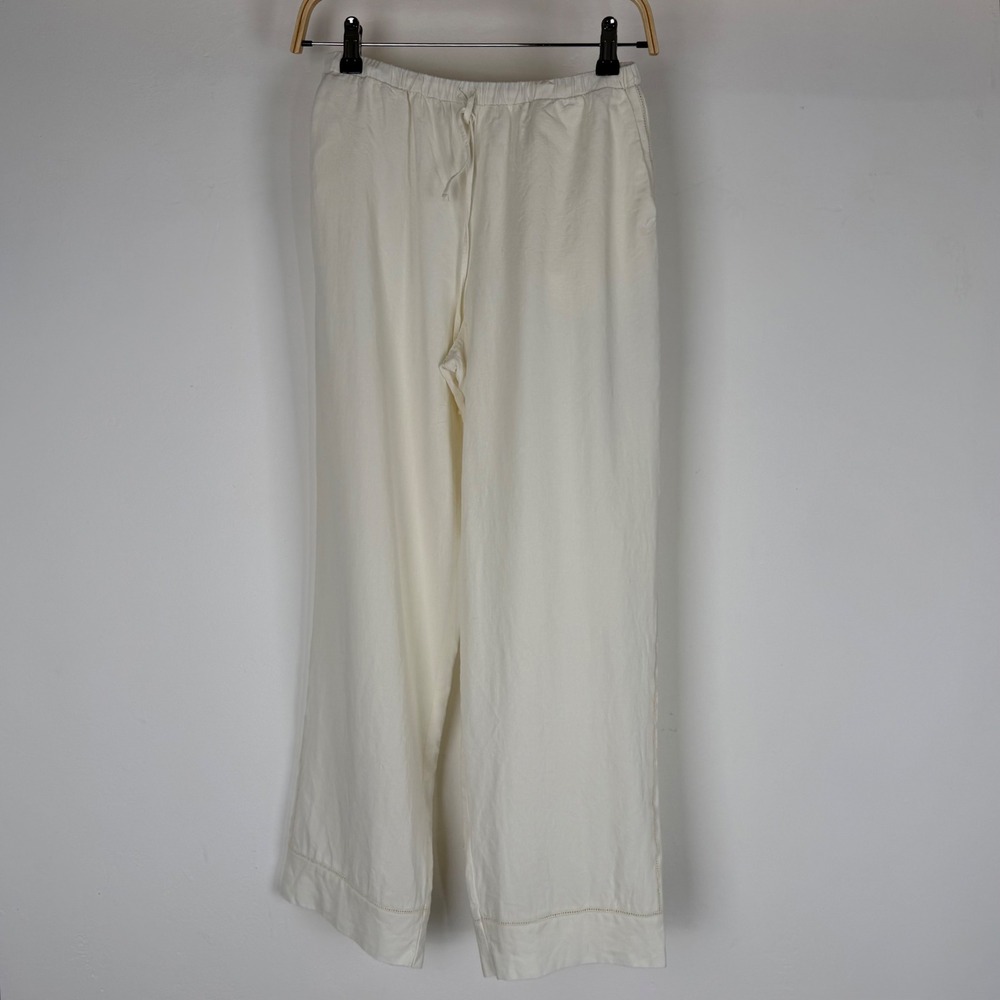 Zara Womens Off White Linen Blend Wide Leg Drawstring Pants Size S 0264/413/804